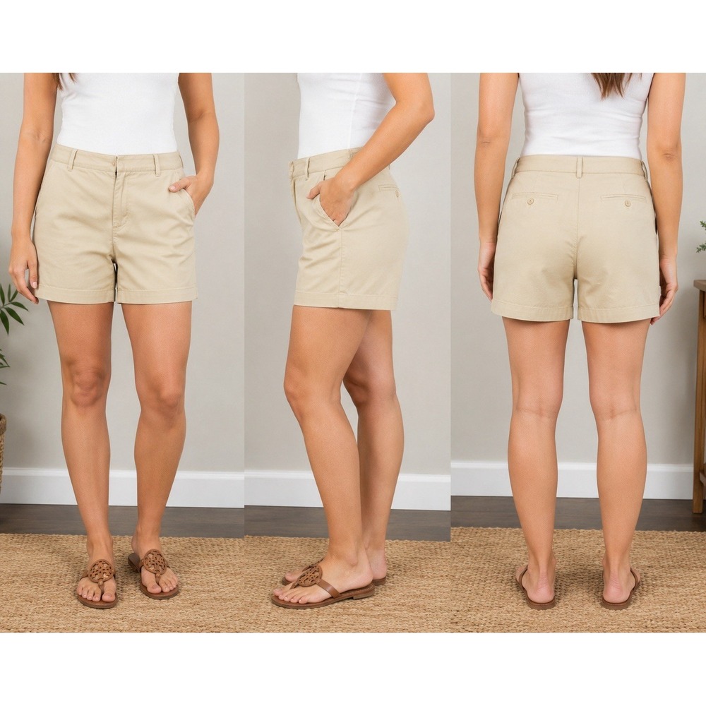 Lauren Ralph Lauren Womens Khaki Shorts 14P Petite Classic Golf Casual Beige